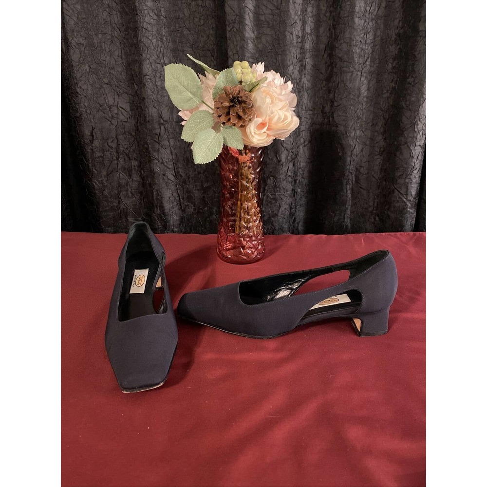 Talbot's Navy Blue Closed Back Open Sides Fabric Dress Shoe Woman’s Size 7M